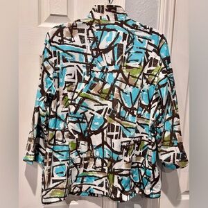 Chico's Abstract Print Jacket - Blue, Green, Brown